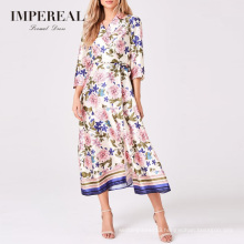 Half Sleeve Satin Wrap Western Long Custom Printed Spring Dress